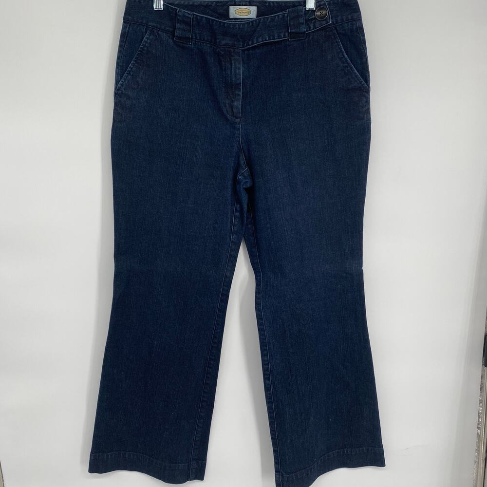 Talbots Jeans 14 Wide Leg Dark Wash Fold Over‎ Tab Classic Fall Traditional